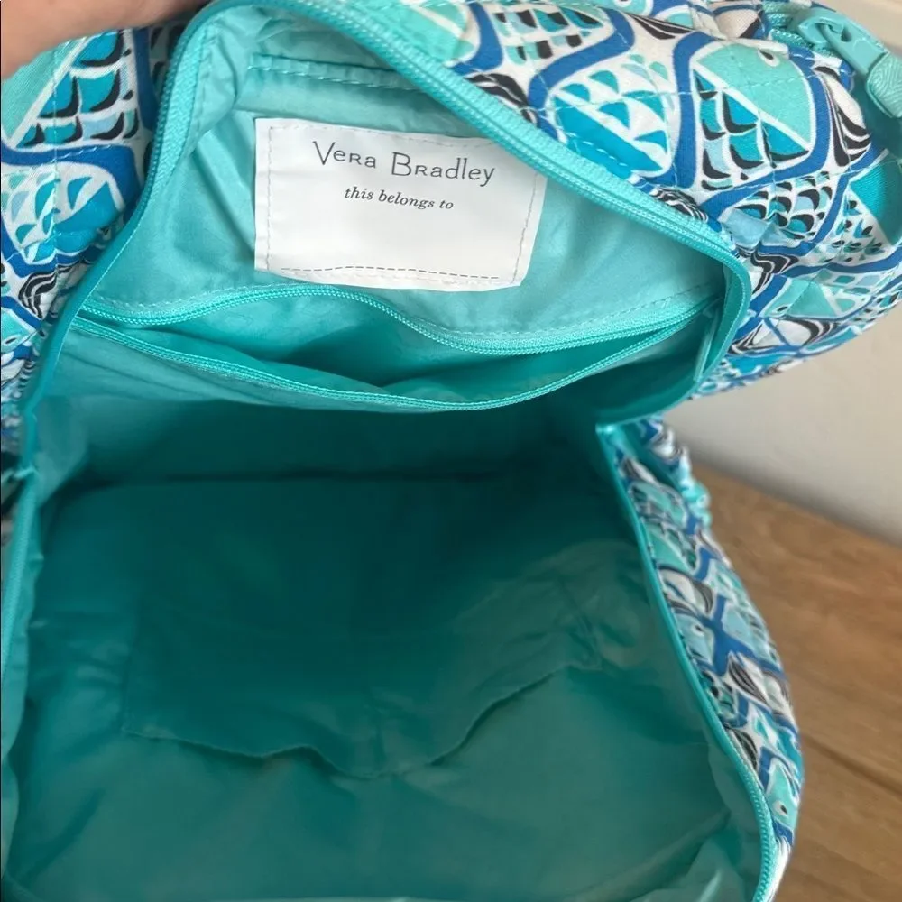 Vera Bradley Go Fish Blue Patterned Quilted Large Essential Travel Backpack NWT